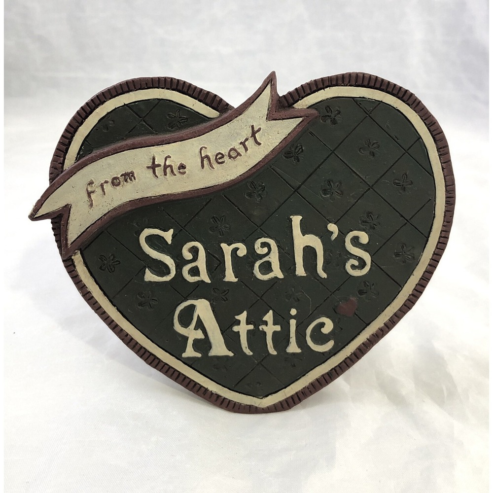 Sarahs Attic Heart Logo Plaque 1992 Brown Cream Excellent Grannys Favorites USA